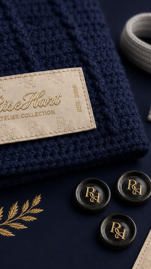 RISEHART brand label and monogram buttons